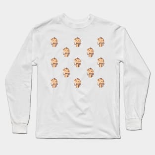 Brown monkey pattern Long Sleeve T-Shirt